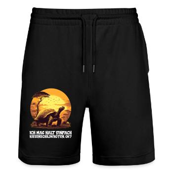 Giant tortoises Giant tortoise - Stanley/Stella Trainer Unisex Organic Jogging Shorts - black - Front - Nik (191cm) & Marisol (170cm)