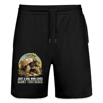 Giant tortoises Giant tortoise - Stanley/Stella Trainer Unisex Organic Jogging Shorts - black - Front - Nik (191cm) & Marisol (170cm)