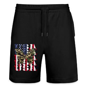 Papillon de camouflage USA Amérique - Short de jogging bio TRAINER Stanley/Stella unisexe - noir - Devant - Nik (191cm) & Marisol (170cm)