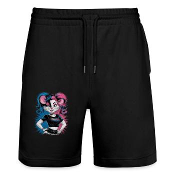 Punk Maus mit rosa und blauen Haaren Retro Style - Stanley/Stella Unisex Bio Joggingshorts Trainer  - Schwarz - Vorne - Nik (191cm) & Marisol (170cm)