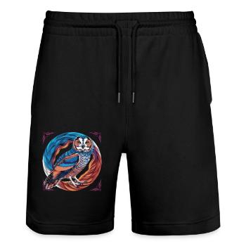 Eule - Stanley/Stella Unisex Bio Joggingshorts Trainer  - Schwarz - Vorne - Nik (191cm) & Marisol (170cm)