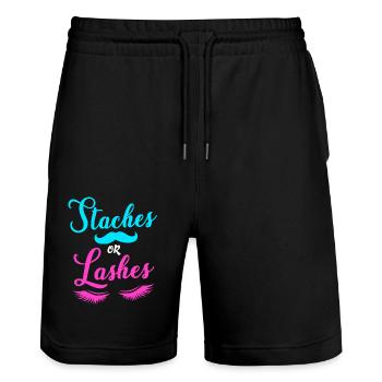 Gender Reveal - Stanley/Stella Unisex Bio Joggingshorts Trainer  - Schwarz - Vorne - Nik (191cm) & Marisol (170cm)