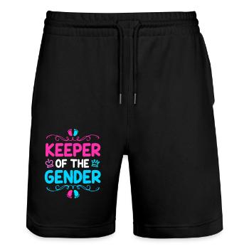 Gender Reveal Babyshower - Stanley/Stella Unisex Bio Joggingshorts Trainer  - Schwarz - Vorne - Nik (191cm) & Marisol (170cm)