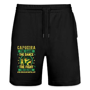 Capoeira, le jeu, la danse, le combat - Short de jogging bio TRAINER Stanley/Stella unisexe - noir - Devant - Nik (191cm) & Marisol (170cm)