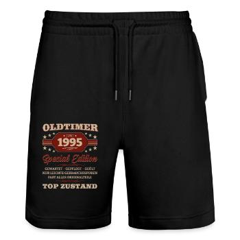 Oldtimer Juni 1995 Jahrgang 1995 29. Geburtstag 95 - Stanley/Stella Unisex Bio Joggingshorts Trainer  - Schwarz - Vorne - Nik (191cm) & Marisol (170cm)