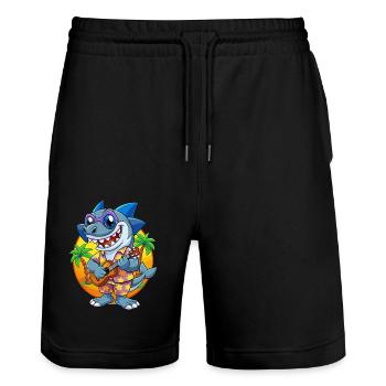 Lustige Hai Cartoon Sommer Strand Sonnenbrille Gitarre - Stanley/Stella Unisex Bio Joggingshorts Trainer  - Schwarz - Vorne - Nik (191cm) & Marisol (170cm)