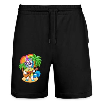 Lunettes de soleil de plage d’été de dessin animé de licorne drôle - Short de jogging bio TRAINER Stanley/Stella unisexe - noir - Devant - Nik (191cm) & Marisol (170cm)