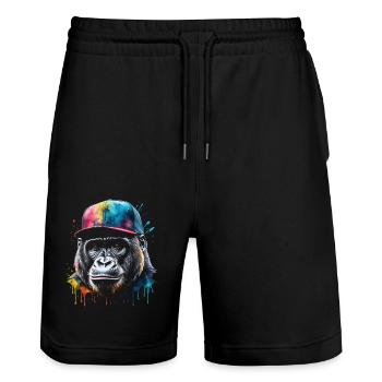 Casquette Gorilla Snapback Monkey Cool Animal Design Print - Short de jogging bio TRAINER Stanley/Stella unisexe - noir - Devant - Nik (191cm) & Marisol (170cm)