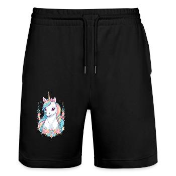 Licornes drôles Couleurs pastel - Short de jogging bio TRAINER Stanley/Stella unisexe - noir - Devant - Nik (191cm) & Marisol (170cm)