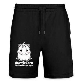 AuntieCorn Like a Normal Aunt Just Magical - Stanley/Stella Trainer Unisex Organic Jogging Shorts - black - Front - Nik (191cm) & Marisol (170cm)