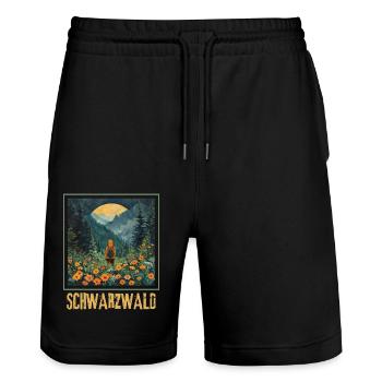 Black Forest Trekking Hiking - Stanley/Stella Trainer Unisex Organic Jogging Shorts - black - Front - Nik (191cm) & Marisol (170cm)