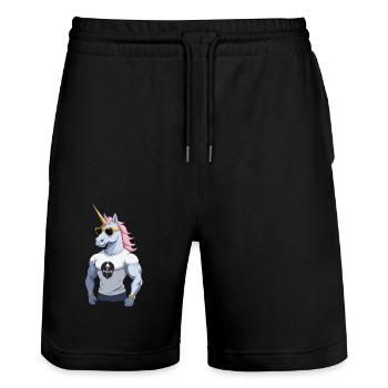 Papa Einhorn Lustiges Vatertag Design - Stanley/Stella Unisex Bio Joggingshorts Trainer  - Schwarz - Vorne - Nik (191cm) & Marisol (170cm)
