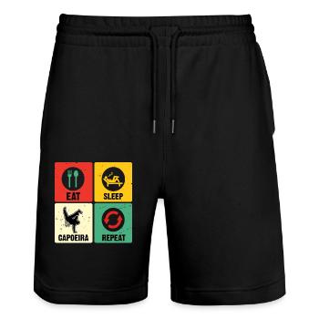 Essen Schlaf Capoeira Wiederholen - Stanley/Stella Unisex Bio Joggingshorts Trainer  - Schwarz - Vorne - Nik (191cm) & Marisol (170cm)