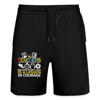 Sportlehrer Sportlehrer Schullehrer - Stanley/Stella Unisex Bio Joggingshorts Trainer  - Schwarz - Vorne - Nik (191cm) & Marisol (170cm)