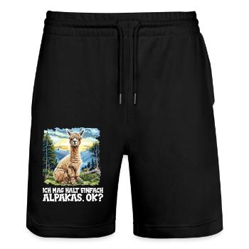 Alpaca Alpacas Alpaca - Stanley/Stella Trainer Unisex Organic Jogging Shorts - black - Front - Nik (191cm) & Marisol (170cm)