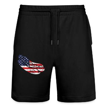 Hot Dog Adult American Flag - Stanley/Stella Unisex Bio Joggingshorts Trainer  - Schwarz - Vorne - Nik (191cm) & Marisol (170cm)