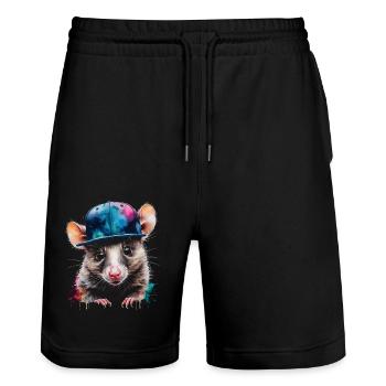 Opossum Snapback Cap Cool Tier Design Print - Stanley/Stella Trainer Unisex Organic Jogging Shorts - black - Front - Nik (191cm) & Marisol (170cm)
