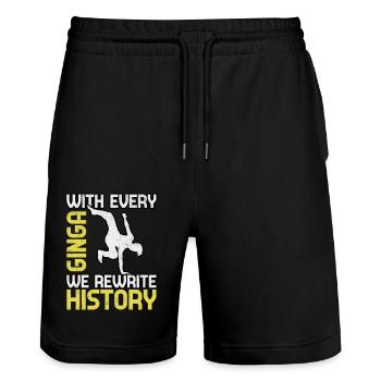 With every Ginga we rewrite History - Stanley/Stella Trainer Unisex Organic Jogging Shorts - black - Front - Nik (191cm) & Marisol (170cm)