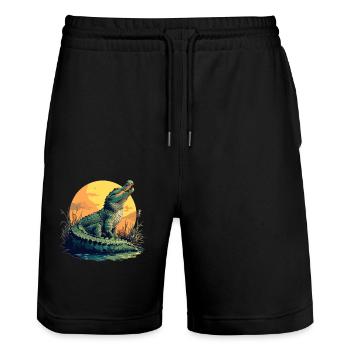 Alligatoren Alligator - Stanley/Stella Trainer Unisex Organic Jogging Shorts - black - Front - Nik (191cm) & Marisol (170cm)