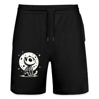 Halloween Katze Vollmond Sterne Nacht Skelett Fun - Stanley/Stella Unisex Bio Joggingshorts Trainer  - Schwarz - Vorne - Nik (191cm) & Marisol (170cm)