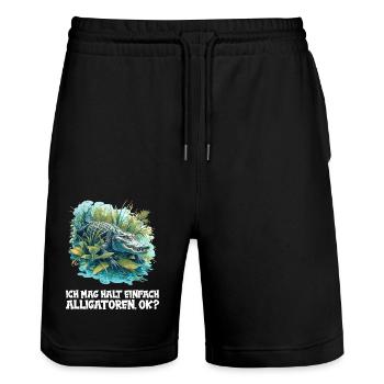 Alligatoren Alligator - Stanley/Stella Trainer Unisex Organic Jogging Shorts - black - Front - Nik (191cm) & Marisol (170cm)