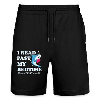 I read after bedtime reading shark - Stanley/Stella Trainer Unisex Organic Jogging Shorts - black - Front - Nik (191cm) & Marisol (170cm)