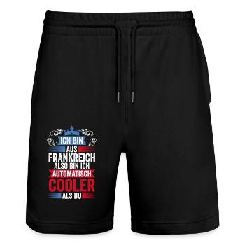 French French France - Stanley/Stella Trainer Unisex Organic Jogging Shorts - black - Front - Nik (191cm) & Marisol (170cm)