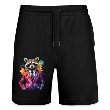 Costume de raton laveur Imprimé de conception animale colorée - Short de jogging bio TRAINER Stanley/Stella unisexe - noir - Devant - Nik (191cm) & Marisol (170cm)