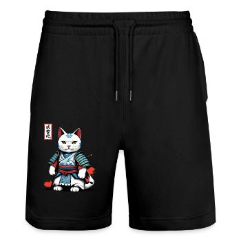 Samurai Katze in Japanischem Samurai Kunstwerk - Stanley/Stella Unisex Bio Joggingshorts Trainer  - Schwarz - Vorne - Nik (191cm) & Marisol (170cm)