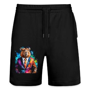 Costume Capybara Capy Imprimé Animal Coloré - Short de jogging bio TRAINER Stanley/Stella unisexe - noir - Devant - Nik (191cm) & Marisol (170cm)