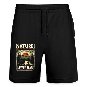 Natur! Komm für den Frieden. Verlassen Sie die Bären. - Stanley/Stella Unisex Bio Joggingshorts Trainer  - Schwarz - Vorne - Nik (191cm) & Marisol (170cm)
