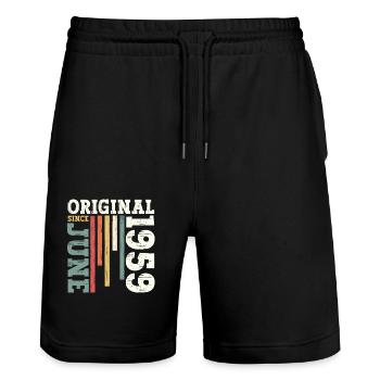 Original June 1959 Vintage 1959 Birthday 1959 - Stanley/Stella Trainer Unisex Organic Jogging Shorts - black - Front - Nik (191cm) & Marisol (170cm)