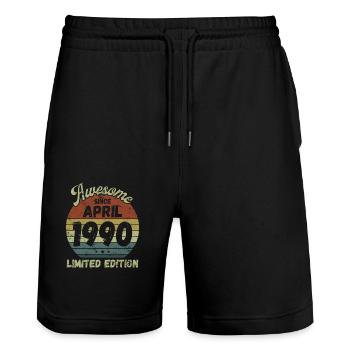 Awesome since April 1990 - Birthday - Stanley/Stella Trainer Unisex Organic Jogging Shorts - black - Front - Nik (191cm) & Marisol (170cm)