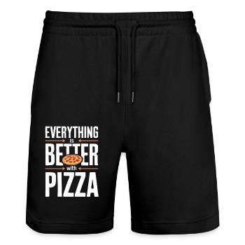 Alles Ist Besser Mit Pizza - Lustiges Pizza - Stanley/Stella Unisex Bio Joggingshorts Trainer  - Schwarz - Vorne - Nik (191cm) & Marisol (170cm)