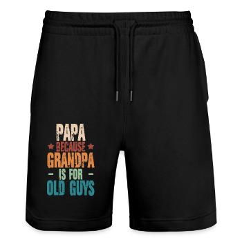 Papa Because Grandpa is For Old Guys Vintage Funny - Stanley/Stella Unisex Bio Joggingshorts Trainer  - Schwarz - Vorne - Nik (191cm) & Marisol (170cm)