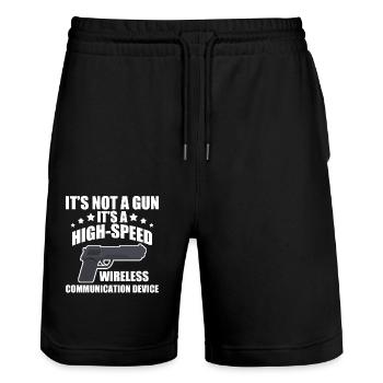 Its Not A Gun Meme - Funny Its Not A Gun - Stanley/Stella Unisex Bio Joggingshorts Trainer  - Schwarz - Vorne - Nik (191cm) & Marisol (170cm)