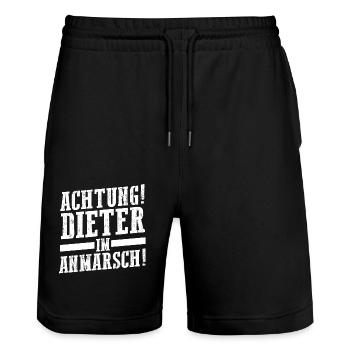 Vorname Dieter - Stanley/Stella Unisex Bio Joggingshorts Trainer  - Schwarz - Vorne - Nik (191cm) & Marisol (170cm)