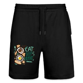 EAT SLEEP REPEAT - Stanley/Stella Trainer Unisex Organic Jogging Shorts - black - Front - Nik (191cm) & Marisol (170cm)