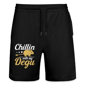 Chillin with my degu - Stanley/Stella Unisex Bio Joggingshorts Trainer  - Schwarz - Vorne - Nik (191cm) & Marisol (170cm)