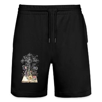 Kreuz Kreuze Blumen Beerdigung Kruzifix Tod - Stanley/Stella Unisex Bio Joggingshorts Trainer  - Schwarz - Vorne - Nik (191cm) & Marisol (170cm)
