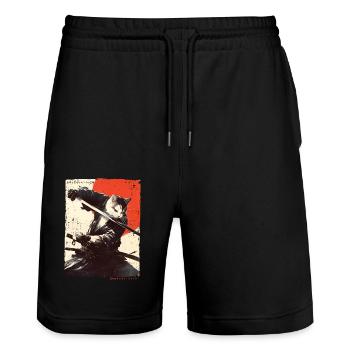 Samurai Cat Kawaii Japanese Ninja Cat - Stanley/Stella Trainer Unisex Organic Jogging Shorts - black - Front - Nik (191cm) & Marisol (170cm)