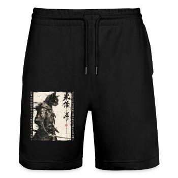 Samurai Cat Kawaii Japanese Ninja Cat - Stanley/Stella Trainer Unisex Organic Jogging Shorts - black - Front - Nik (191cm) & Marisol (170cm)