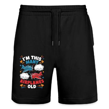 Ich Bin So Viele Flugzeuge Alt - Kinder 2 Jahre - Stanley/Stella Unisex Bio Joggingshorts Trainer  - Schwarz - Vorne - Nik (191cm) & Marisol (170cm)
