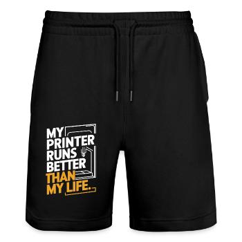 Ich Verwandle Koffein In 3D Prints 3D Drucker - Stanley/Stella Unisex Bio Joggingshorts Trainer  - Schwarz - Vorne - Nik (191cm) & Marisol (170cm)