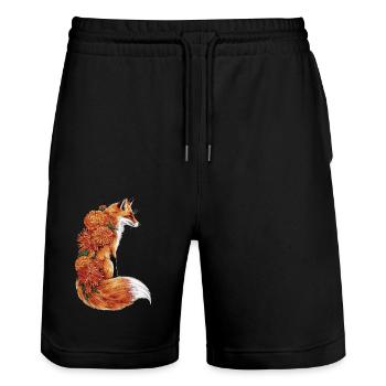 Fox Flowers, Animal Fox with Floral Print - Stanley/Stella Trainer Unisex Organic Jogging Shorts - black - Front - Nik (191cm) & Marisol (170cm)