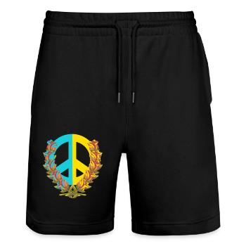 Peace Frieden Ukraine Rosen Blumen Friedenszeichen - Stanley/Stella Unisex Bio Joggingshorts Trainer  - Schwarz - Vorne - Nik (191cm) & Marisol (170cm)