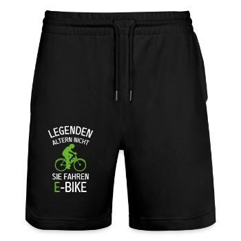 Legends don't age, they ride e-bikes - Stanley/Stella Trainer Unisex Organic Jogging Shorts - black - Front - Nik (191cm) & Marisol (170cm)
