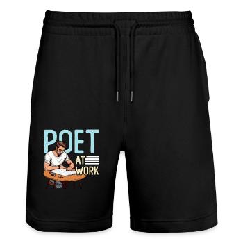 Poetry Lover Poet At Work Bookworm Poetry Writing - Stanley/Stella Unisex Bio Joggingshorts Trainer  - Schwarz - Vorne - Nik (191cm) & Marisol (170cm)