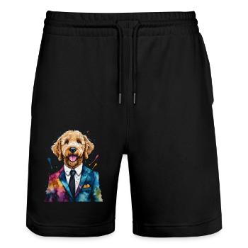 Goldendoodle Anzug Hund Tier Design Print - Stanley/Stella Unisex Bio Joggingshorts Trainer  - Schwarz - Vorne - Nik (191cm) & Marisol (170cm)