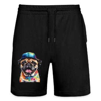 Carlin Snapback Cap Chien Coloré Drôle Design Imprimer - Short de jogging bio TRAINER Stanley/Stella unisexe - noir - Devant - Nik (191cm) & Marisol (170cm)